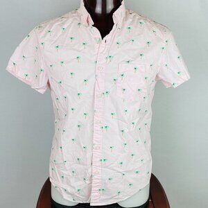 J Crew Outlet Mens Shirt Palm Trees Slim Flex Washed Button Down Pink Pocket